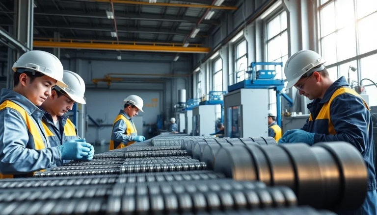 Visualize an NdFeB magnets manufacturer in china showcasing a high-tech magnet production process.