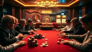 Experience the excitement of XX88 Boats with players surrounded by vibrant poker chips and cards.