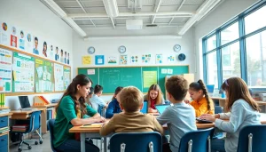 Engaged students collaborating in vibrant educational environment showcasing effective Education practices.