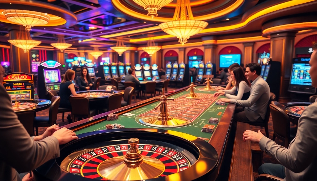 Experience the excitement of Nhà cái MM88 with roulette tables and poker games in a vibrant casino setting.