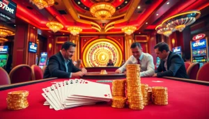 Experience the thrill of winning at 67bet casino with vibrant gaming tables and illuminated roulette.