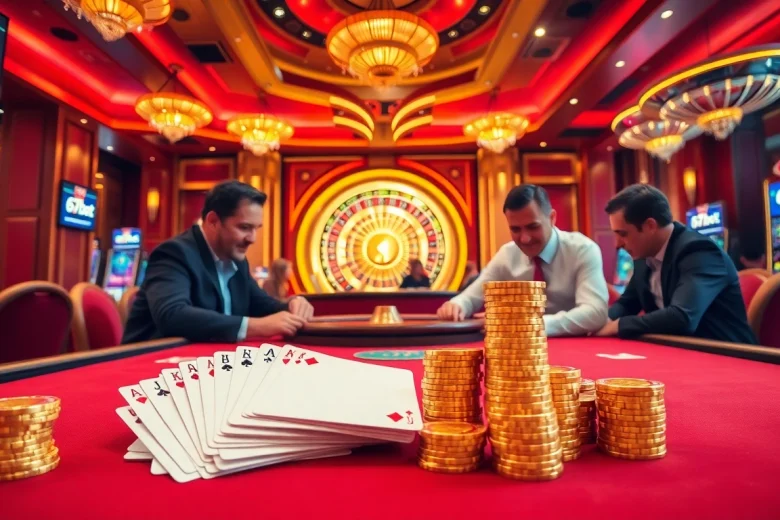 Experience the thrill of winning at 67bet casino with vibrant gaming tables and illuminated roulette.