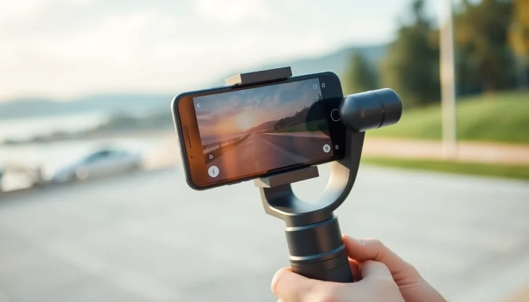 Smartphone gimbal in use, showcasing its スマホジンバル capabilities for smooth video stabilization.
