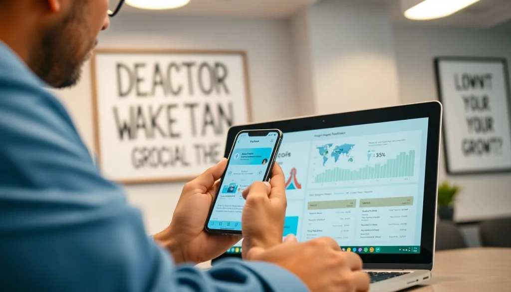 Engaged individual using Instagram smm panel on devices, showcasing social media insights.