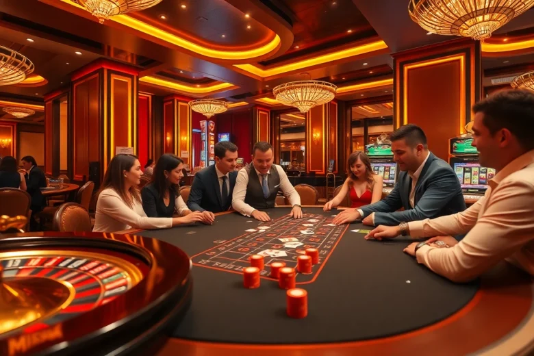 M88-themed casino environment showcasing players engaging in poker with vibrant decor.
