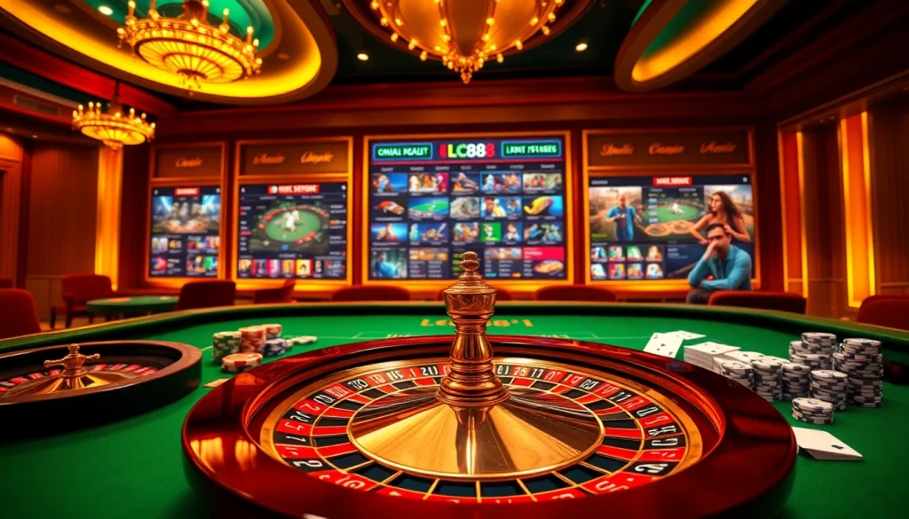 Exciting online gambling experience at nhà cái lc88 featuring roulette, cards, and poker chips.