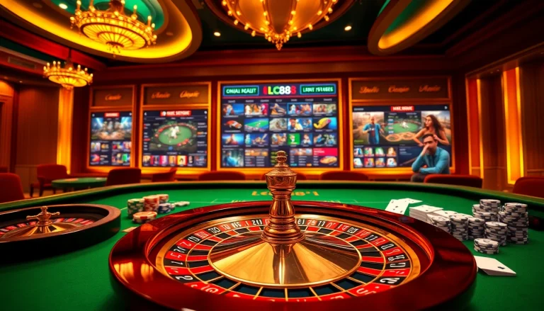 Exciting online gambling experience at nhà cái lc88 featuring roulette, cards, and poker chips.