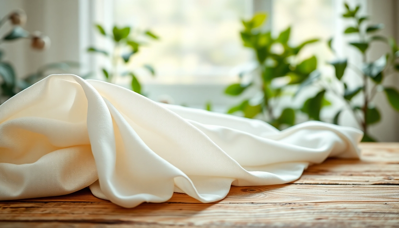 Katoen stof uit verschillende kleuren die elegant op een houten tafel ligt.