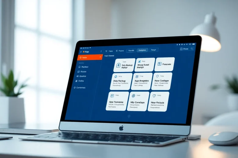 爱思助手 software interface displayed on a sleek Apple device in a professional workspace.