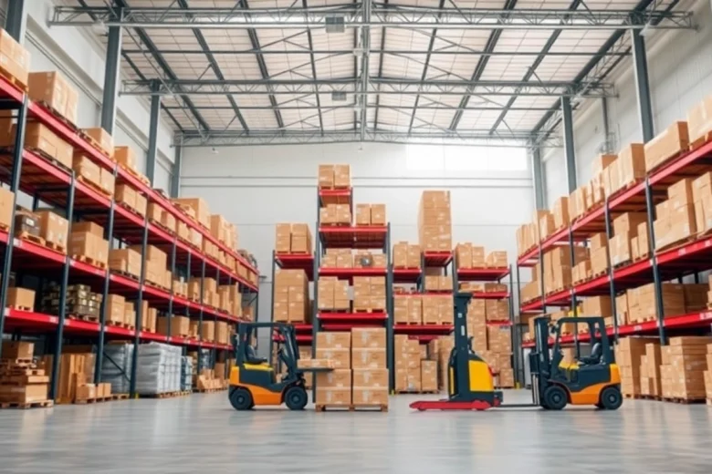 Find a well-organized warehouse near me with bright lighting and modern equipment.