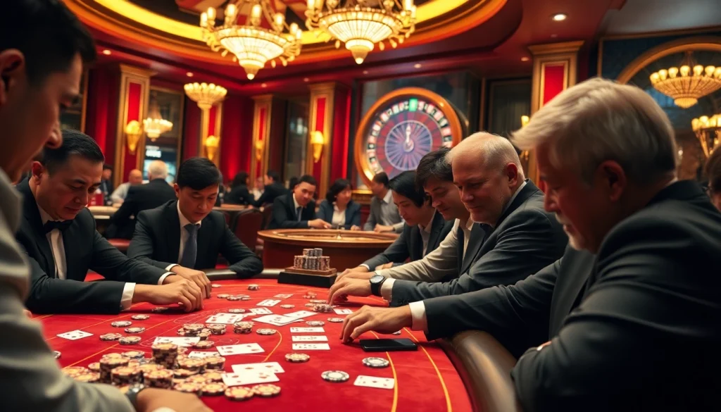 Engaged players strategizing at a poker table representing 7m cn's thrilling gambling atmosphere.