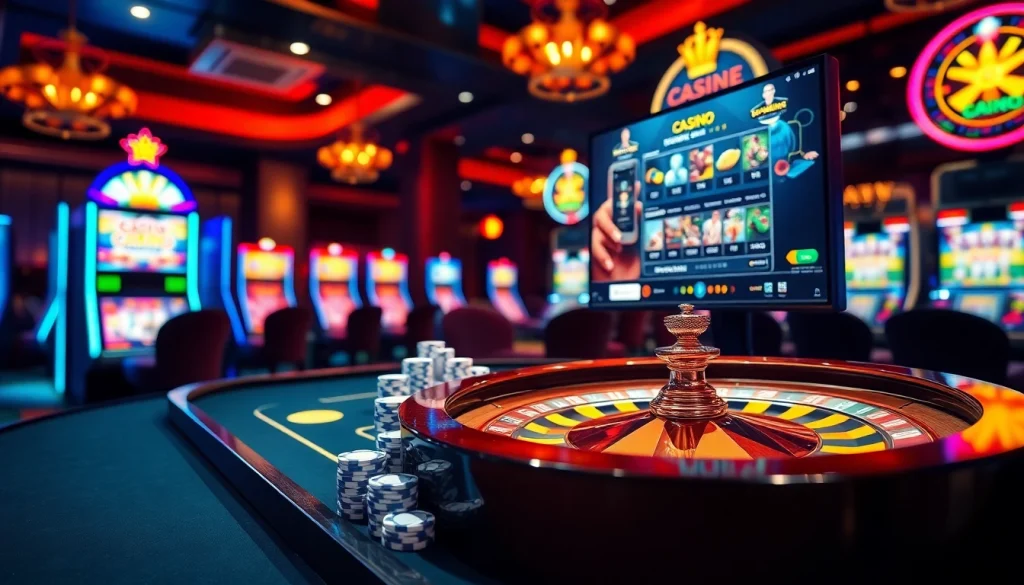 Experience the excitement of casino gaming at https://lc88comm.com/ with vibrant poker chips and roulette wheels.