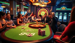 Exciting go8 casino players celebrating their wins at table games.