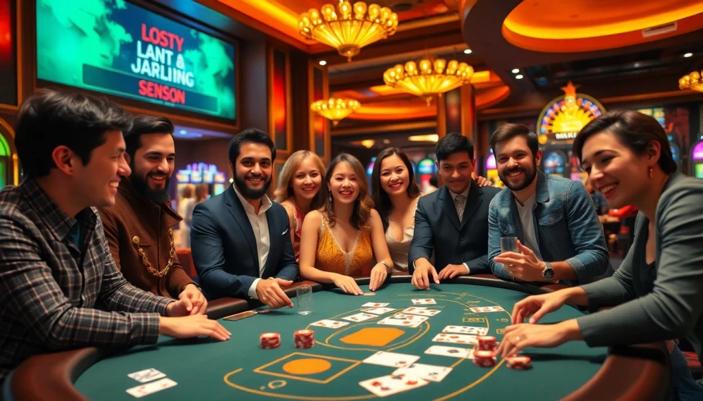 GO8 players strategizing at a vibrant online casino table surrounded by luxury.