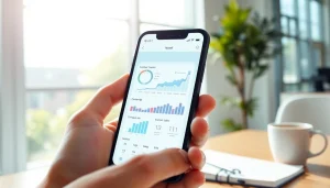 Engage with mobile CRM features on a smartphone in a professional office environment.