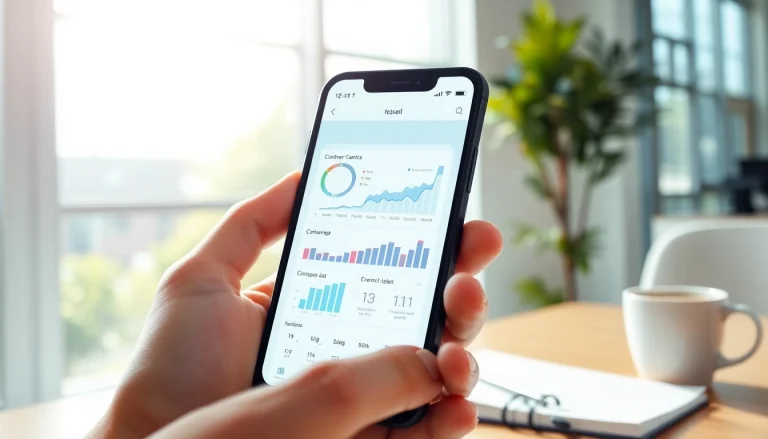 Engage with mobile CRM features on a smartphone in a professional office environment.