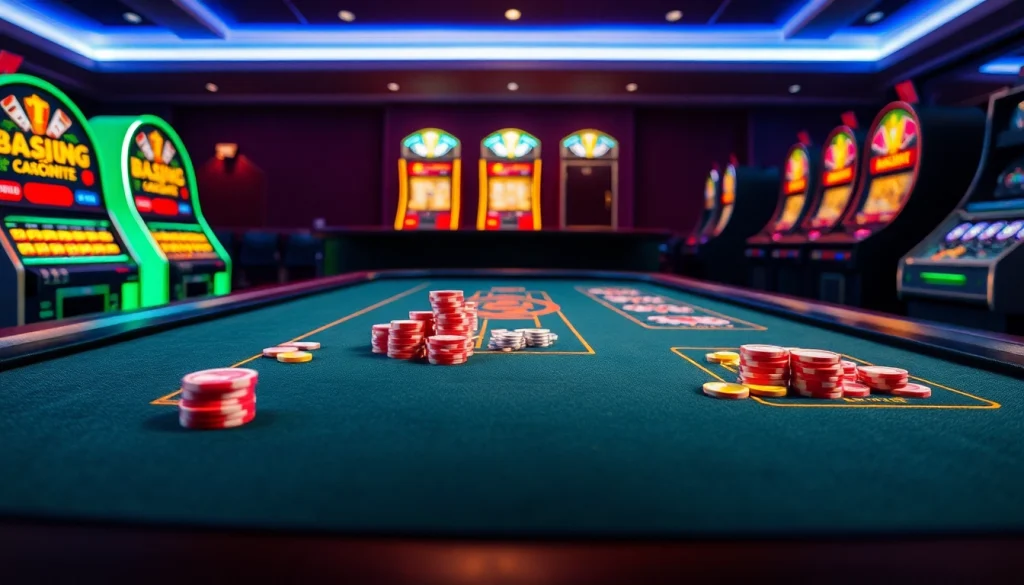 Aposte na Bet da Sorte com emoção em um cassino vibrante e iluminado.