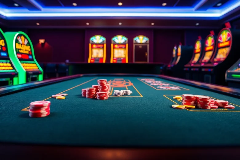 Aposte na Bet da Sorte com emoção em um cassino vibrante e iluminado.