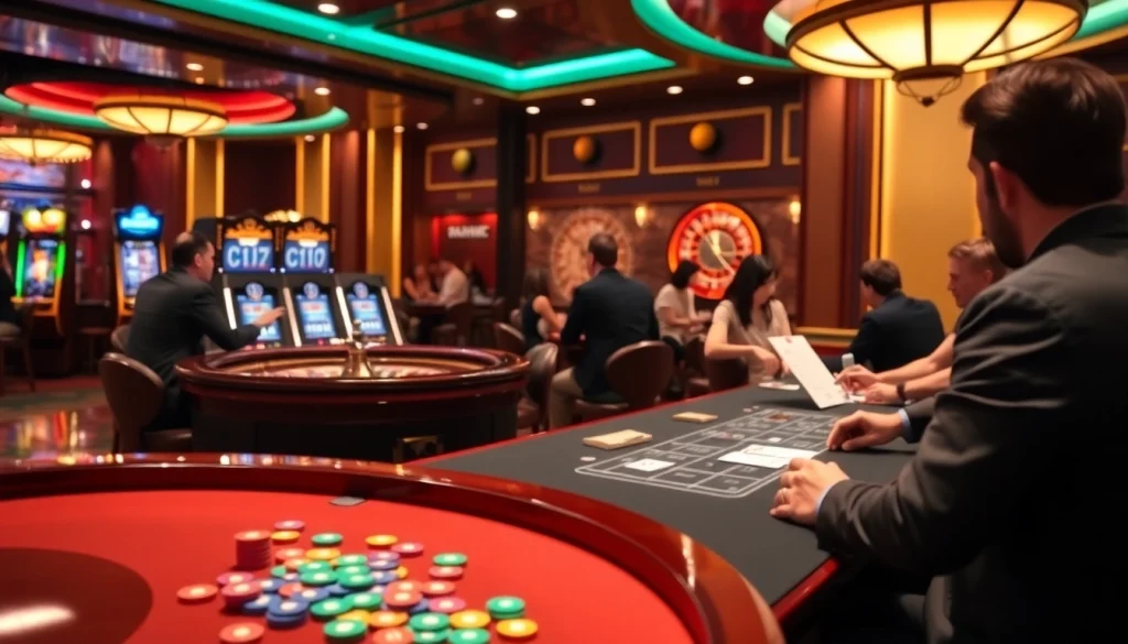 Experience thrilling poker action at king88 with vibrant chips and spinning roulette.
