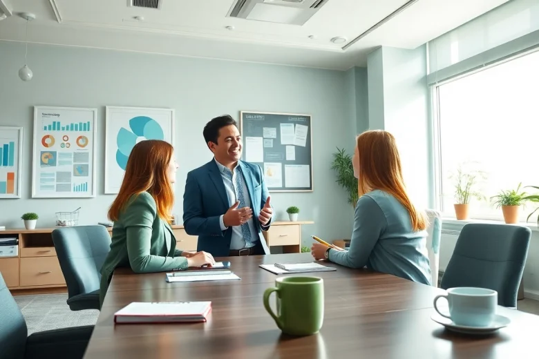 Engaging interaction with a business coach los Angeles in a bright office, promoting professional growth.