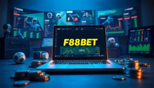 F88BET online betting platform featuring laptop and gaming elements