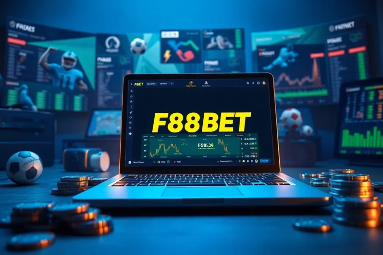 F88BET online betting platform featuring laptop and gaming elements