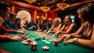 Experience thrilling gameplay at new66 with vibrant poker chips and an engaging roulette table in a luxury casino.