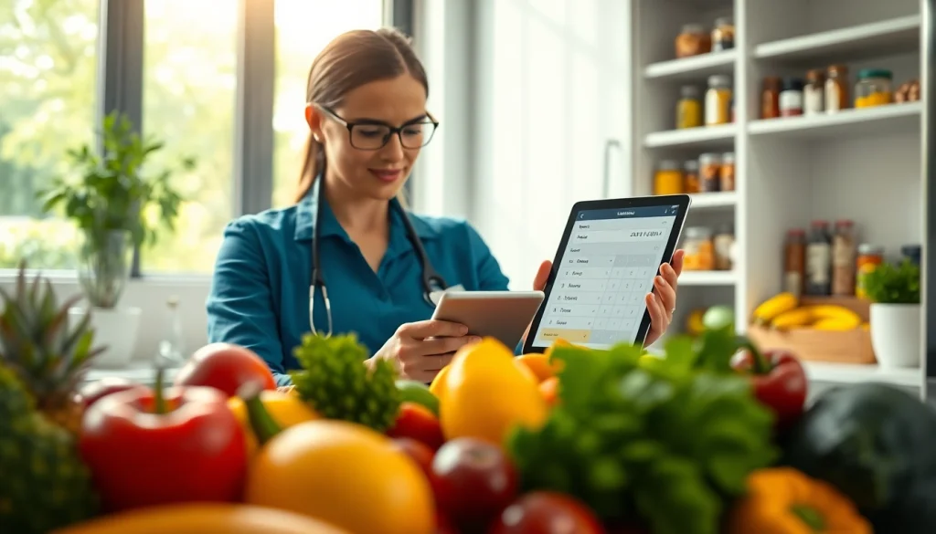 Calculate your daily calorie intake using a digital calorie calculator in a sunny kitchen.