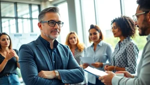 Engaging session with a business coach near me inspiring entrepreneurs in a bright office.