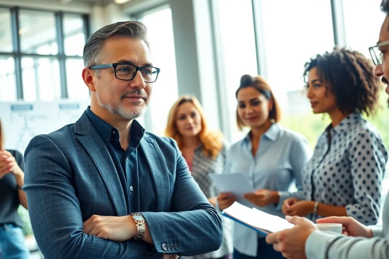 Engaging session with a business coach near me inspiring entrepreneurs in a bright office.