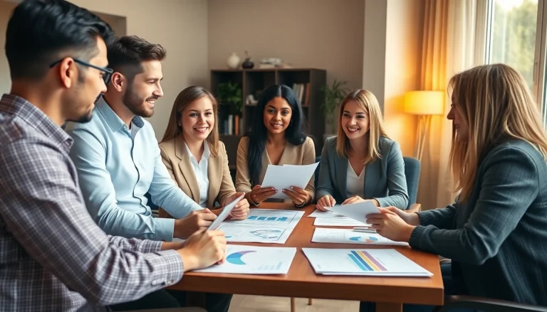 Discussing Property Insurance Claims with diverse individuals in a professional office.