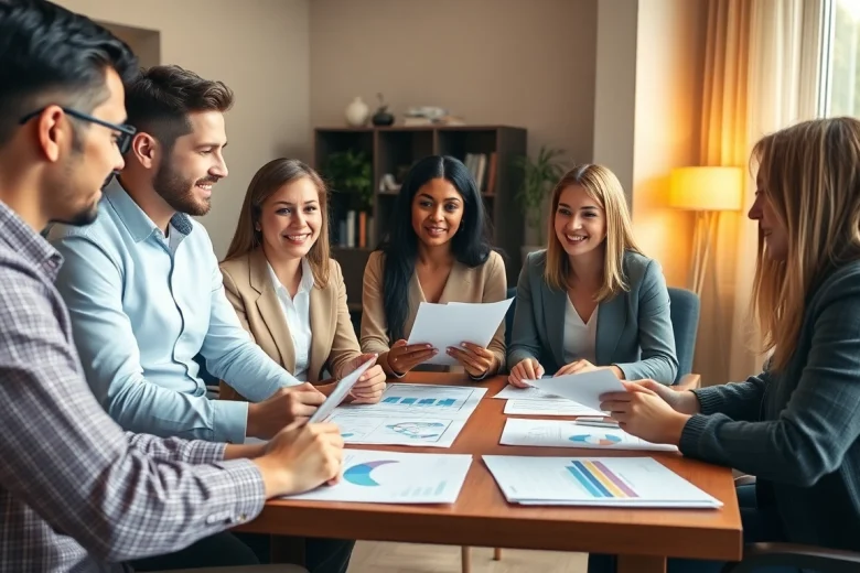 Discussing Property Insurance Claims with diverse individuals in a professional office.