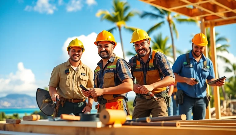 Hands-on learning at trade schools oahu with diverse tradespeople collaborating.