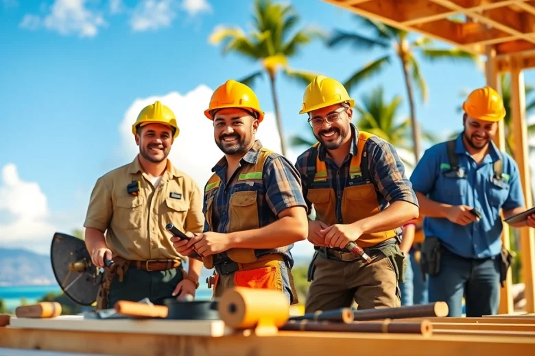 Hands-on learning at trade schools oahu with diverse tradespeople collaborating.