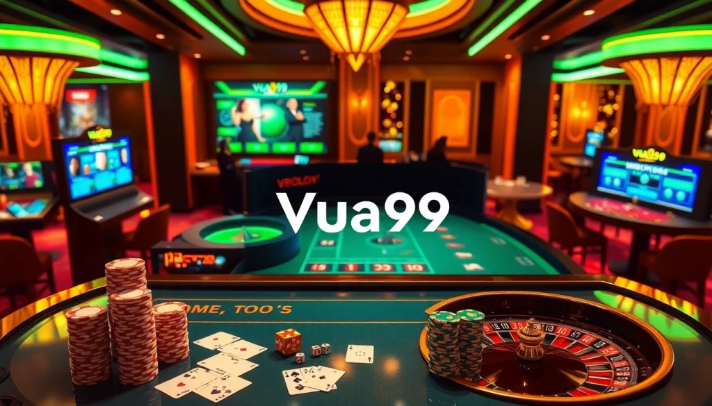 Vua99 players engaging in a vibrant online gambling experience at a modern casino interface.