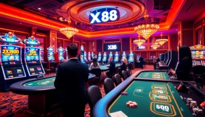 Exciting casino gaming scene at https://xx88.pizza/ featuring tables, chips, and dealers.