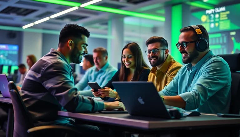 Engaging scene of sports betting Georgia enthusiasts utilizing online platforms in a modern setting.