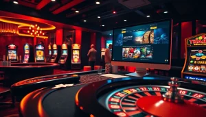 Enjoying a thrilling game at THABET online casino with vibrant slot machines and table games.