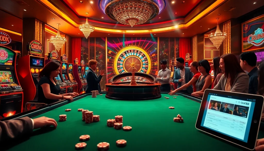 Engaging players at a vibrant casino scene, focusing on Đăng Ký QH88 for an exciting gaming experience.