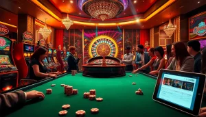 Engaging players at a vibrant casino scene, focusing on Đăng Ký QH88 for an exciting gaming experience.