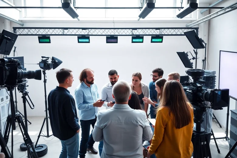 Creative collaboration in a Video Production Company Phoenix studio setting, showcasing modern equipment and teamwork.