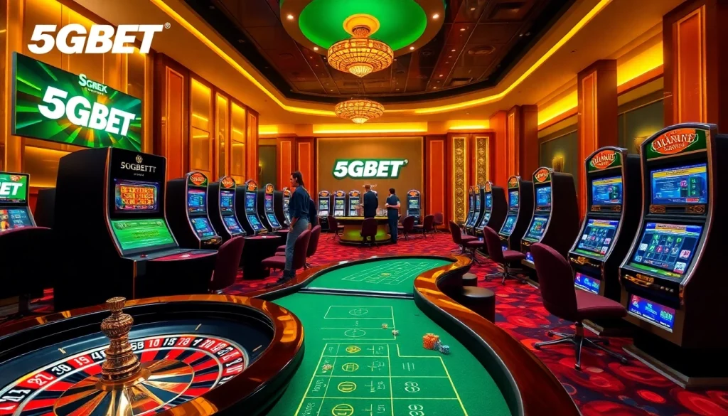 5GBET players engaging in exciting casino games, showcasing vibrant online gambling action.