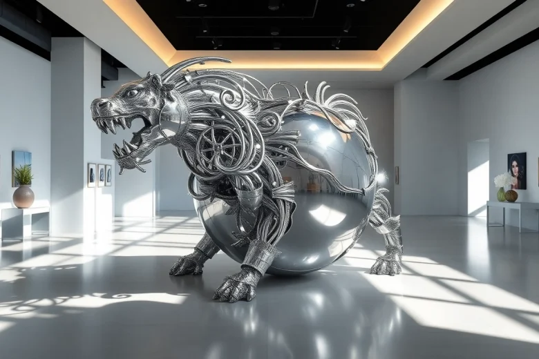 Examine the elegance of palladium showcased in a unique sculpture within a gallery.