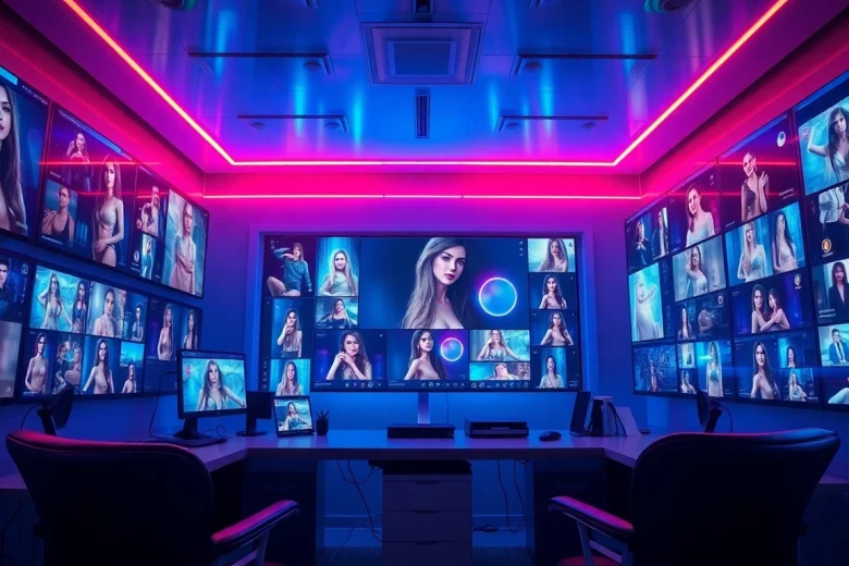 AI technology for creating customizable porn ai content in a modern studio.