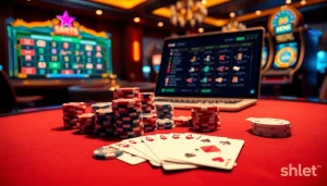 Experience shbet's thrilling online casino with luxury poker tables, glowing roulette wheels, and vibrant betting options.