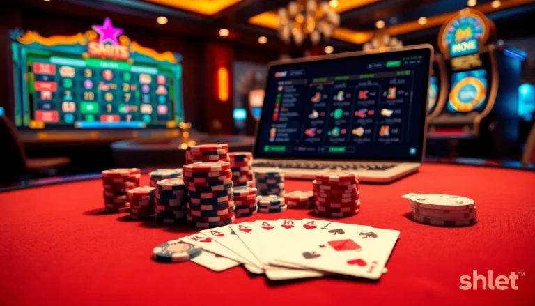 Experience shbet's thrilling online casino with luxury poker tables, glowing roulette wheels, and vibrant betting options.