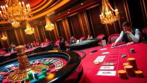 lc88 club – High-stakes gaming with players immersed in excitement at a luxurious casino.