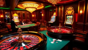 Experience the thrilling atmosphere of UU88 with luxurious casino tables and vibrant action.