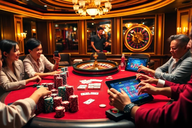 Exciting casino scene with players engaged in various games emphasizing 소액결제 options for secure transactions.