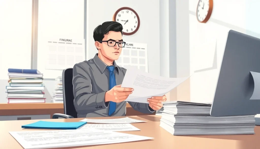 카드깡와 관련된 법적 문서를 검토하는 금융 분석가의 모습